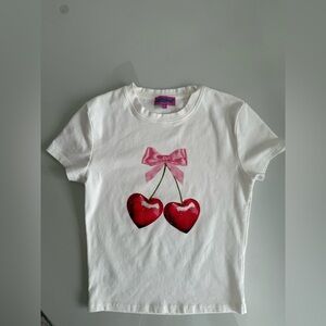 Edikted White Cherry Graphic Tee Bow Heart Print Size M